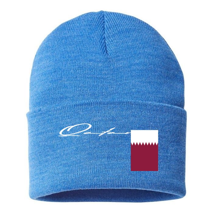 Qatar Flag Signature Patriotic Pole Cool Gift Sustainable Knit Beanie