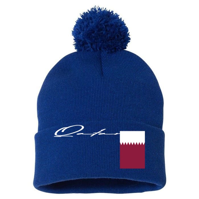 Qatar Flag Signature Patriotic Pole Cool Gift Pom Pom 12in Knit Beanie