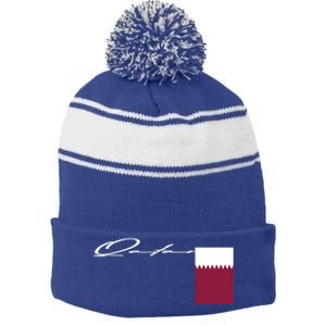 Qatar Flag Signature Patriotic Pole Cool Gift Stripe Pom Pom Beanie