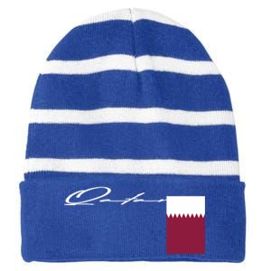 Qatar Flag Signature Patriotic Pole Cool Gift Striped Beanie with Solid Band