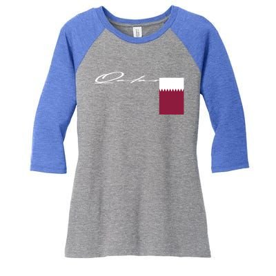 Qatar Flag Signature Patriotic Pole Cool Gift Women's Tri-Blend 3/4-Sleeve Raglan Shirt