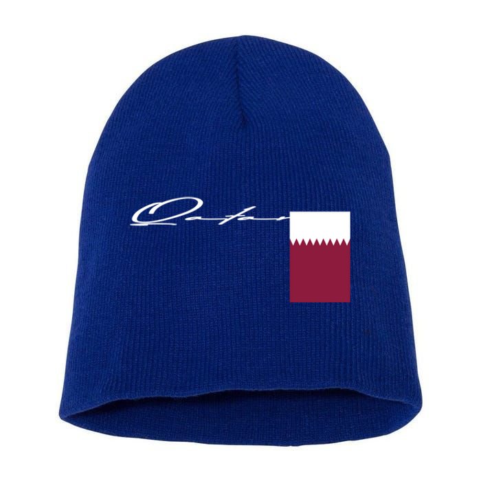 Qatar Flag Signature Patriotic Pole Cool Gift Short Acrylic Beanie