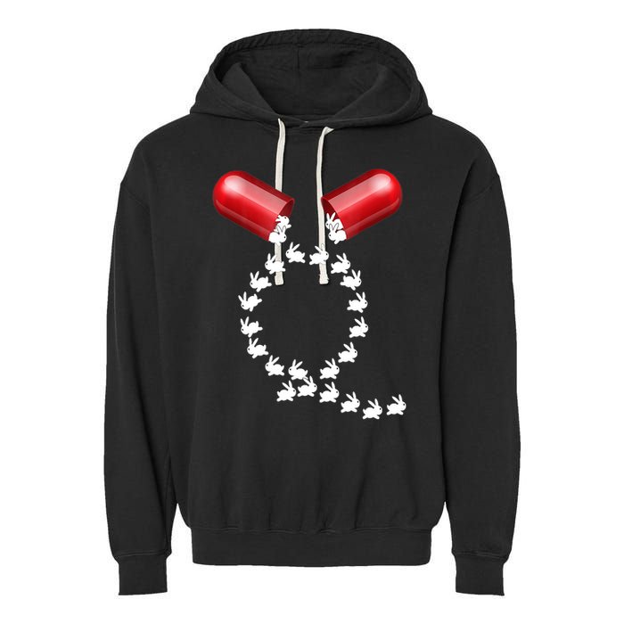 Qanon Follow The White Rabbit Red Pill Q Anon Pilled Garment-Dyed Fleece Hoodie