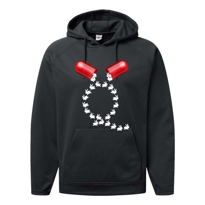 Qanon Follow The White Rabbit Red Pill Q Anon Pilled Performance Fleece Hoodie