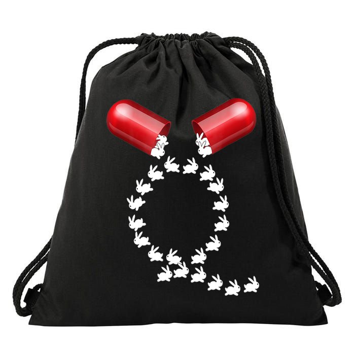 Qanon Follow The White Rabbit Red Pill Q Anon Pilled Drawstring Bag