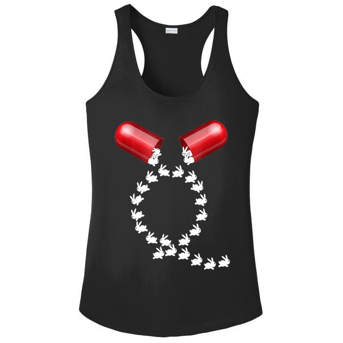 Qanon Follow The White Rabbit Red Pill Q Anon Pilled Ladies PosiCharge Competitor Racerback Tank