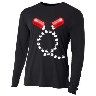 Qanon Follow The White Rabbit Red Pill Q Anon Pilled Cooling Performance Long Sleeve Crew