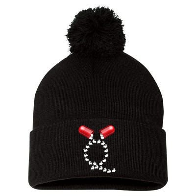 Qanon Follow The White Rabbit Red Pill Q Anon Pilled Pom Pom 12in Knit Beanie