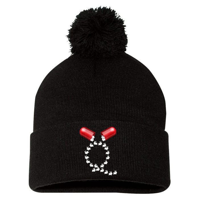 Qanon Follow The White Rabbit Red Pill Q Anon Pilled Pom Pom 12in Knit Beanie