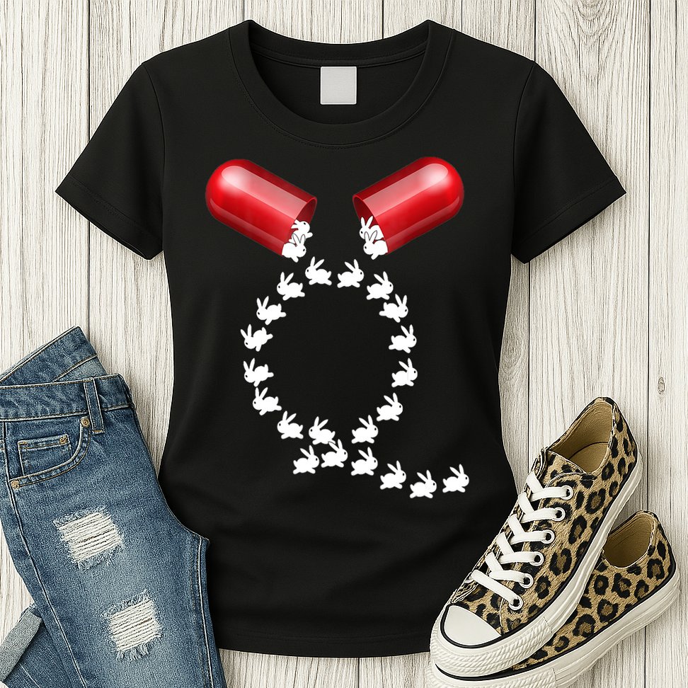 Qanon Follow The White Rabbit Red Pill Q Anon Pilled Womens T-Shirt