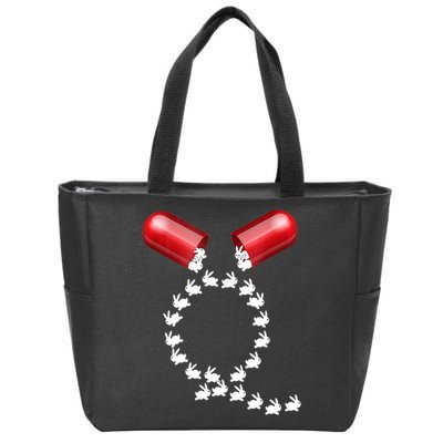 Qanon Follow The White Rabbit Red Pill Q Anon Pilled Zip Tote Bag