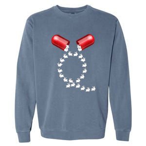 Qanon Follow The White Rabbit Red Pill Q Anon Pilled Garment-Dyed Sweatshirt