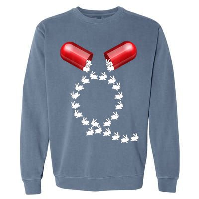 Qanon Follow The White Rabbit Red Pill Q Anon Pilled Garment-Dyed Sweatshirt