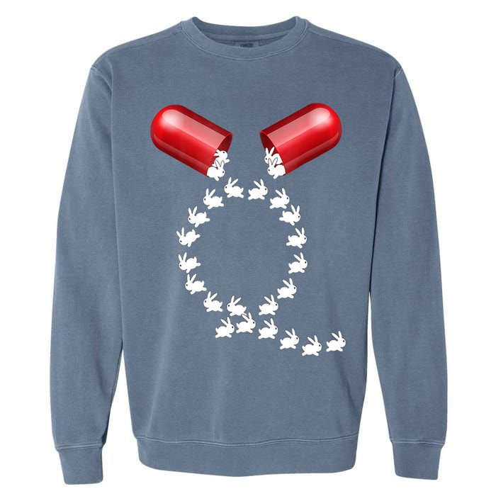 Qanon Follow The White Rabbit Red Pill Q Anon Pilled Garment-Dyed Sweatshirt