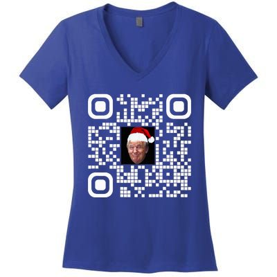 Qr Funny Trump Maga Santa Hat Trump Dancing Code Women's V-Neck T-Shirt