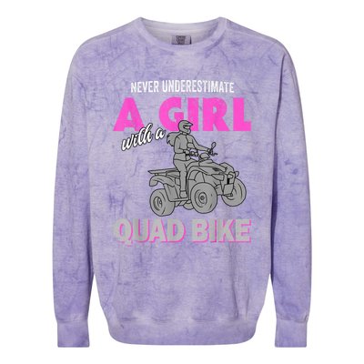 Quad Four Wheeler Never Underestimate A Girl 4 Wheeler Colorblast Crewneck Sweatshirt