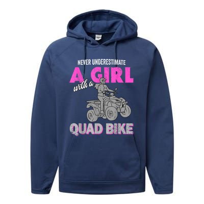 Quad Four Wheeler Never Underestimate A Girl 4 Wheeler Performance Fleece Hoodie