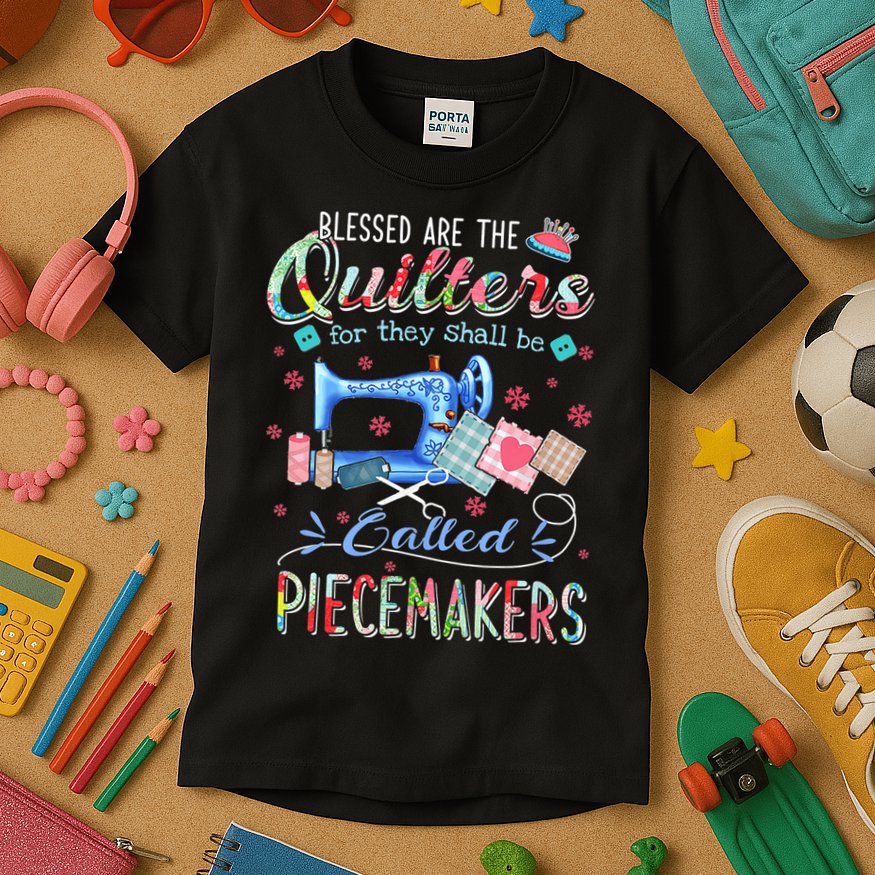 Quilting Gift Blessed Are The Quilters For They Shall Be Kids T-Shirt