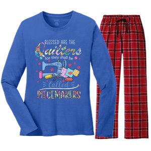 Quilting Great Gift Blessed Are Piecemakers Cool Gift For Quilters Gift Women's Long Sleeve Flannel Pajama Set 