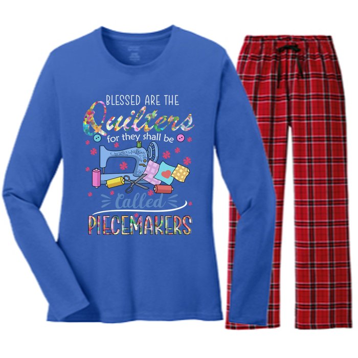 Quilting Great Gift Blessed Are Piecemakers Cool Gift For Quilters Gift Women's Long Sleeve Flannel Pajama Set 