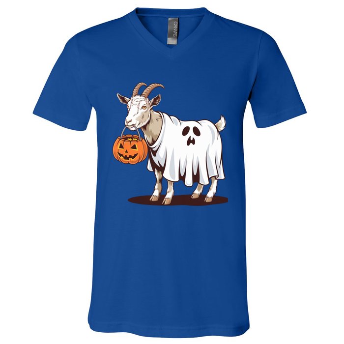 Quirky Goat Ghost Retro Halloween Humor Great Gift V-Neck T-Shirt