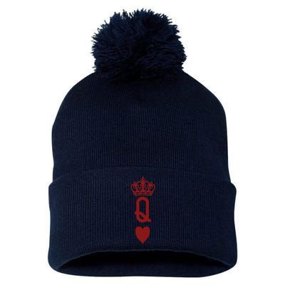 Queen Heart Cool Playing Card Pom Pom 12in Knit Beanie