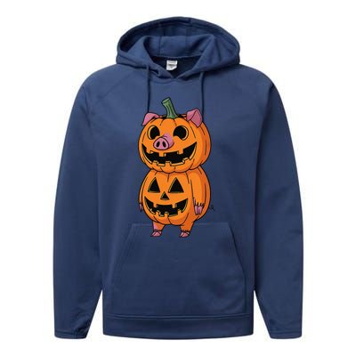 Quirky Halloween Pig Pumpkin Fusion Comic Performance Fleece Hoodie