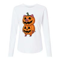 Quirky Halloween Pig Pumpkin Fusion Comic Womens Cotton Relaxed Long Sleeve T-Shirt