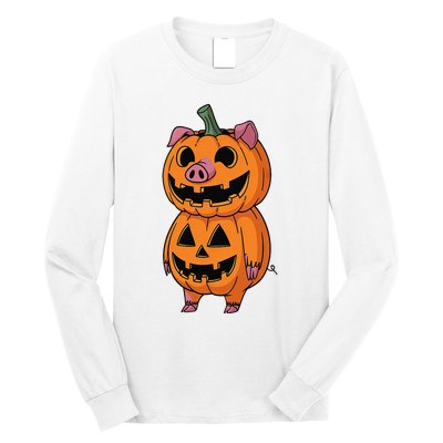 Quirky Halloween Pig Pumpkin Fusion Comic Long Sleeve Shirt