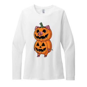 Quirky Halloween Pig Pumpkin Fusion Comic Womens CVC Long Sleeve Shirt