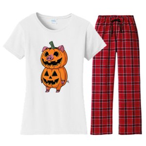 Quirky Halloween Pig Pumpkin Fusion Comic Women's Flannel Pajama Set