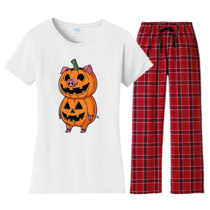 Quirky Halloween Pig Pumpkin Fusion Comic Women's Flannel Pajama Set