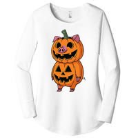 Quirky Halloween Pig Pumpkin Fusion Comic Women's Perfect Tri Tunic Long Sleeve Shirt