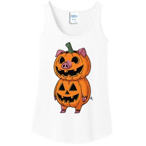 Quirky Halloween Pig Pumpkin Fusion Comic Ladies Essential Tank