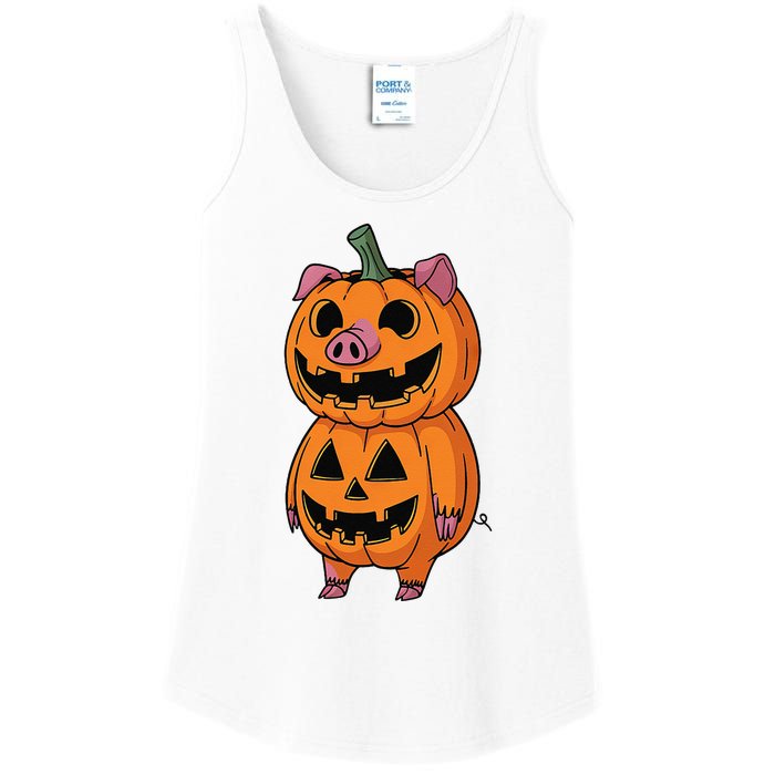 Quirky Halloween Pig Pumpkin Fusion Comic Ladies Essential Tank