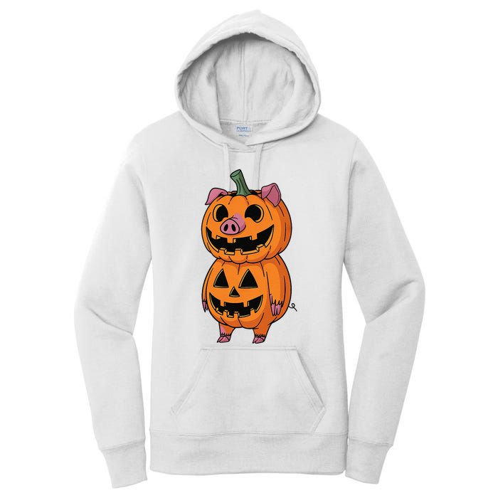 Quirky Halloween Pig Pumpkin Fusion Comic Women's Pullover Hoodie