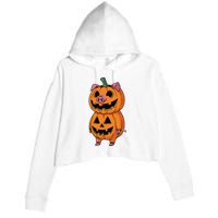 Quirky Halloween Pig Pumpkin Fusion Comic Crop Fleece Hoodie