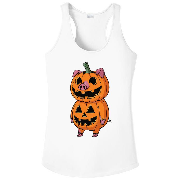 Quirky Halloween Pig Pumpkin Fusion Comic Ladies PosiCharge Competitor Racerback Tank