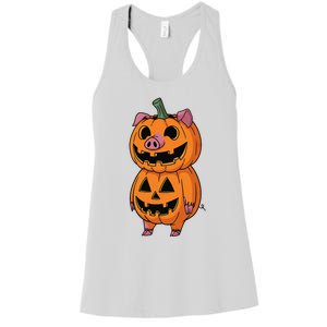 Quirky Halloween Pig Pumpkin Fusion Comic Women's Racerback Tank