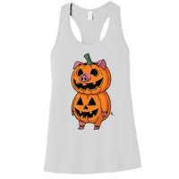 Quirky Halloween Pig Pumpkin Fusion Comic Women's Racerback Tank