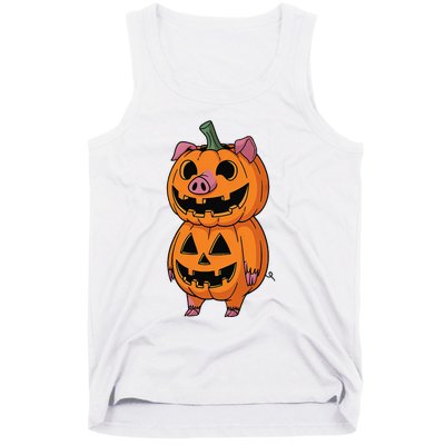 Quirky Halloween Pig Pumpkin Fusion Comic Tank Top