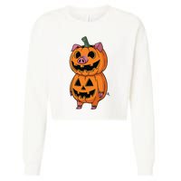 Quirky Halloween Pig Pumpkin Fusion Comic Cropped Pullover Crew