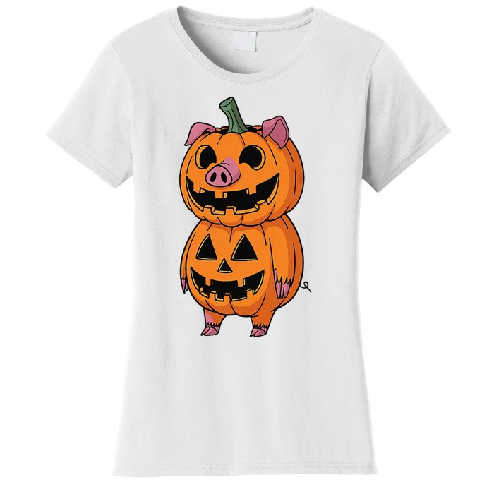 Quirky Halloween Pig Pumpkin Fusion Comic Women's T-Shirt