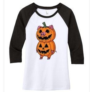 Quirky Halloween Pig Pumpkin Fusion Comic Women's Tri-Blend 3/4-Sleeve Raglan Shirt