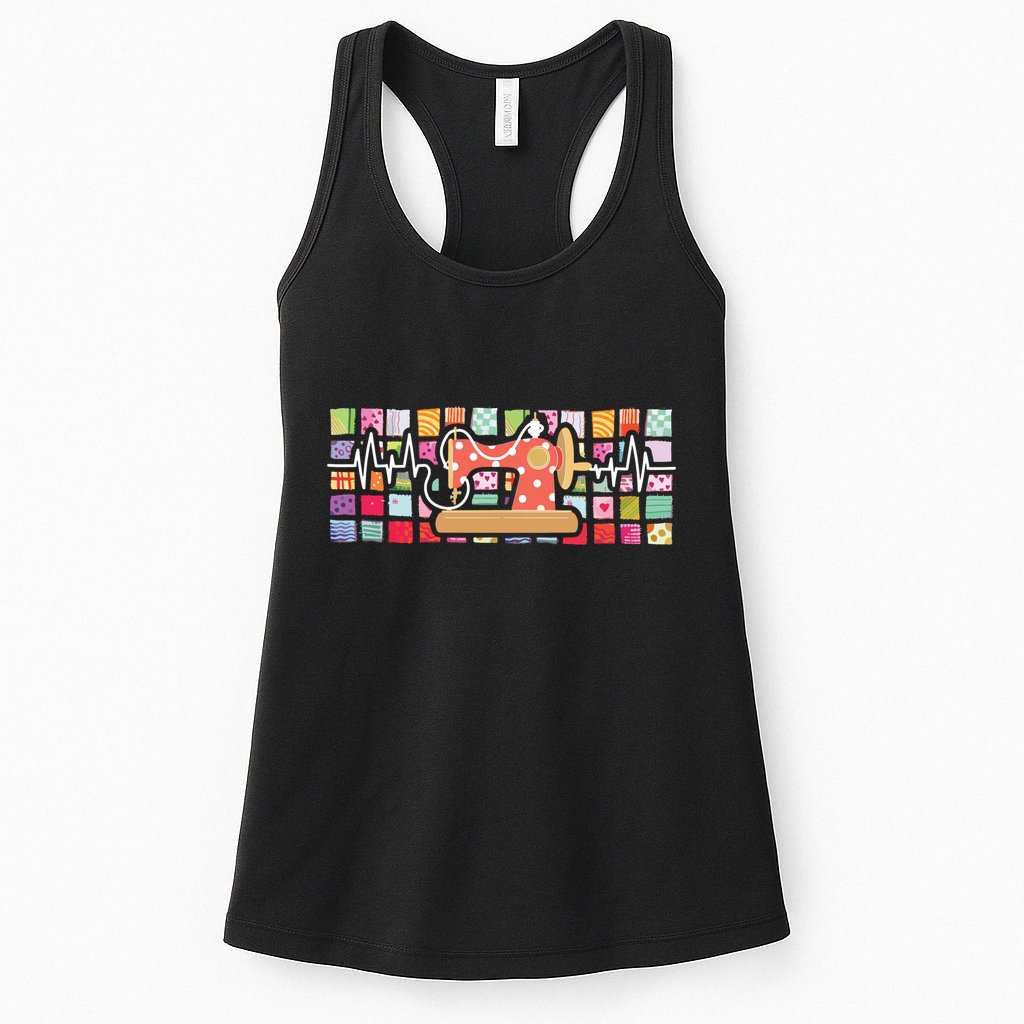 Quilter Heartbeat Sewing Quilting Stitching Sewist Sewer Womens Tank Top