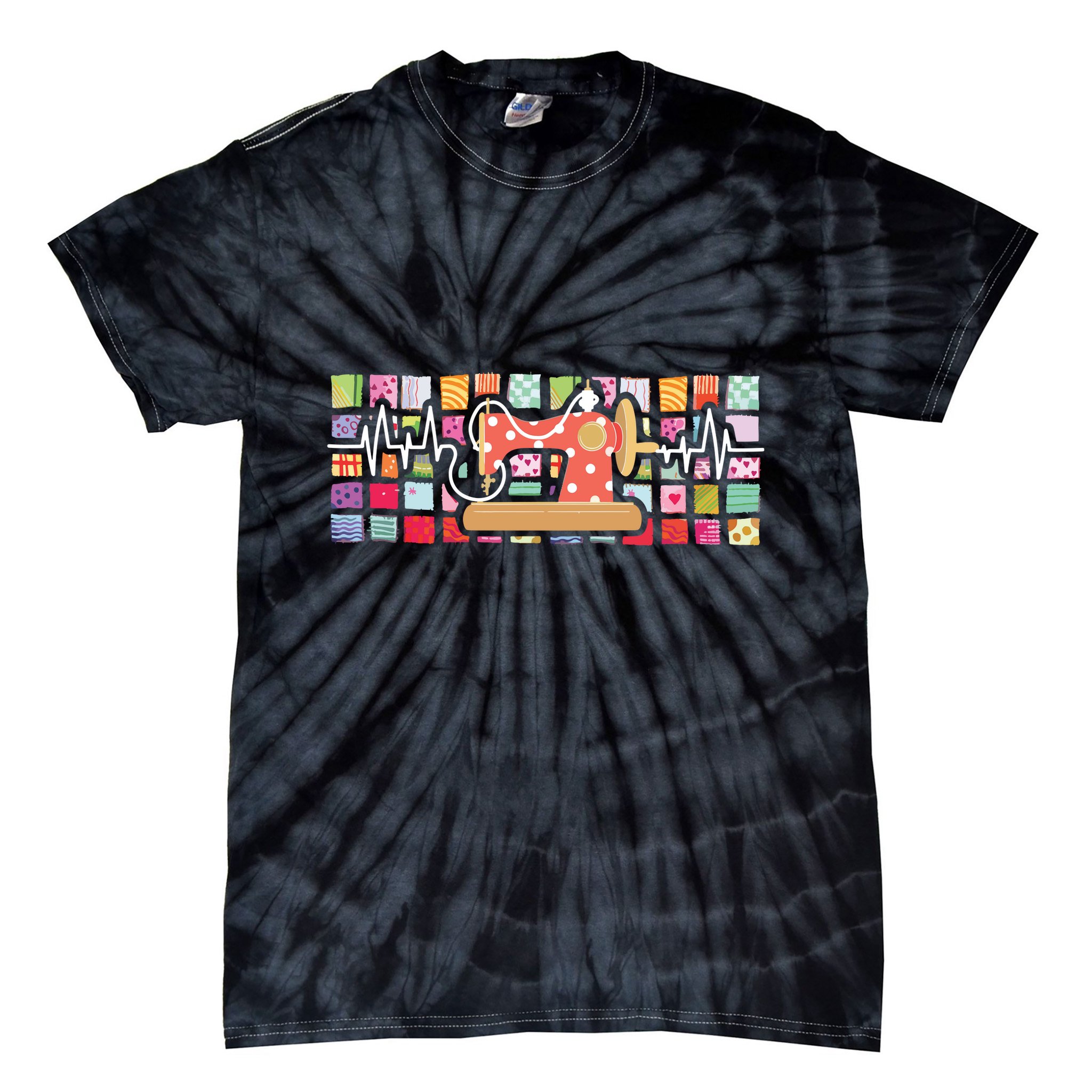 Quilter Heartbeat Sewing Quilting Stitching Sewist Sewer Tie-Dye T-Shirt
