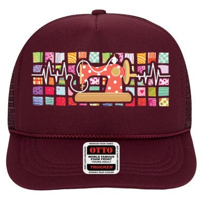 Quilter Heartbeat Sewing Quilting Stitching Sewist Sewer High Crown Mesh Back Trucker Hat