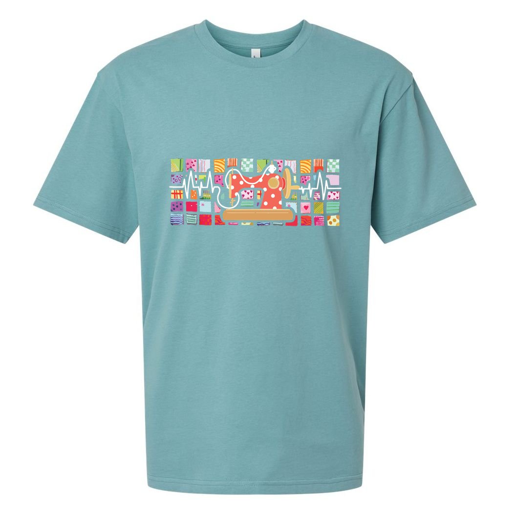 Quilter Heartbeat Sewing Quilting Stitching Sewist Sewer Sueded Cloud Jersey T-Shirt