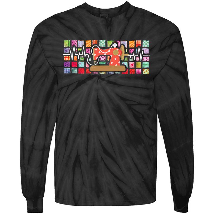 Quilter Heartbeat Sewing Quilting Stitching Sewist Sewer Tie-Dye Long Sleeve Shirt