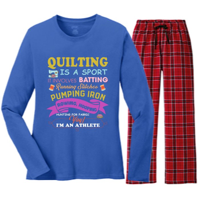 Quilting Is A Sport Funny Quilt Sayings Sewer Quilter Gift Women's Long Sleeve Flannel Pajama Set 